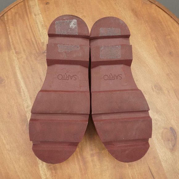 Franco Sarto Womens Ream Lug Sole Loafers Sz 8 Burgundy Red Faux Patent Leather - Picture 10 of 11